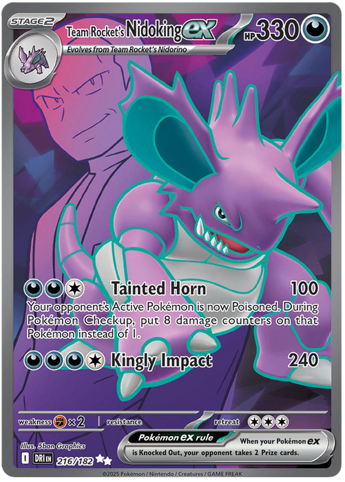 Team Rocket's Nidoking ex 216/182 Ultra Rare Pokemon Card (Scarlet & Violet Destined Rivals)