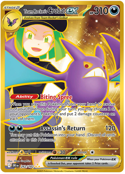 Team Rocket's Crobat ex 242/182 Hyper Rare Pokemon Card (Scarlet & Violet Destined Rivals)