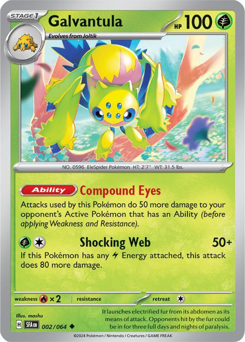 Galvantula 002/063  Uncommon Reverse Holo Pokemon Card (SV Shrouded Fable)