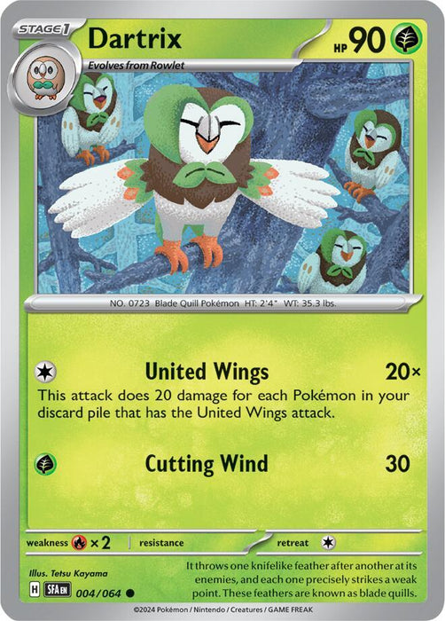 Dartrix 004/063  Common Reverse Holo Pokemon Card (SV Shrouded Fable)