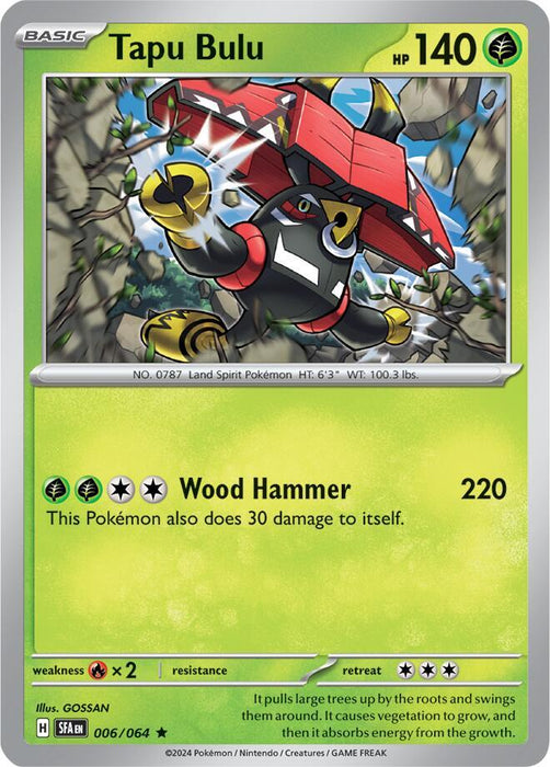 Tapu Bulu 006/063  Rare Reverse Holo Pokemon Card (SV Shrouded Fable)