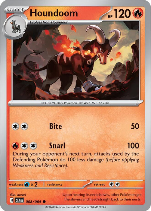 Houndoom 008/063  Common Reverse Holo Pokemon Card (SV Shrouded Fable)