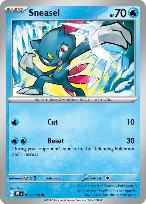 Sneasel 013/063  Common Reverse Holo Pokemon Card (SV Shrouded Fable)