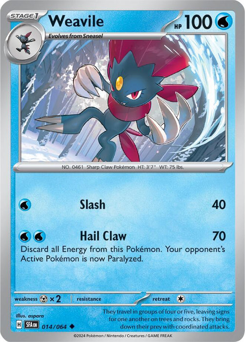 Weavile 014/063  Uncommon Reverse Holo Pokemon Card (SV Shrouded Fable)