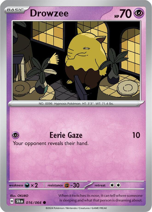 Drowzee 016/063  Common Reverse Holo Pokemon Card (SV Shrouded Fable)