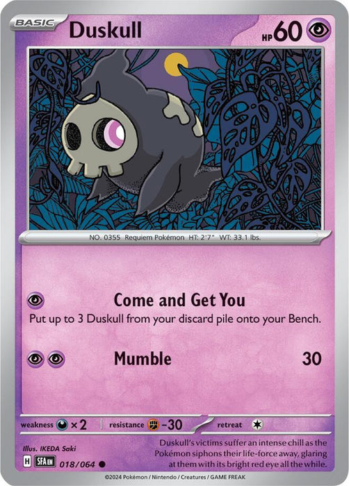 Duskull 018/063  Common Reverse Holo Pokemon Card (SV Shrouded Fable)