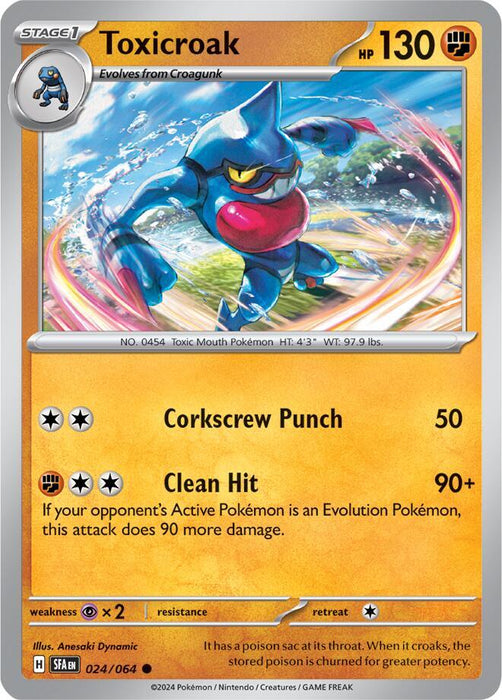 Toxicroak 024/063  Common Reverse Holo Pokemon Card (SV Shrouded Fable)