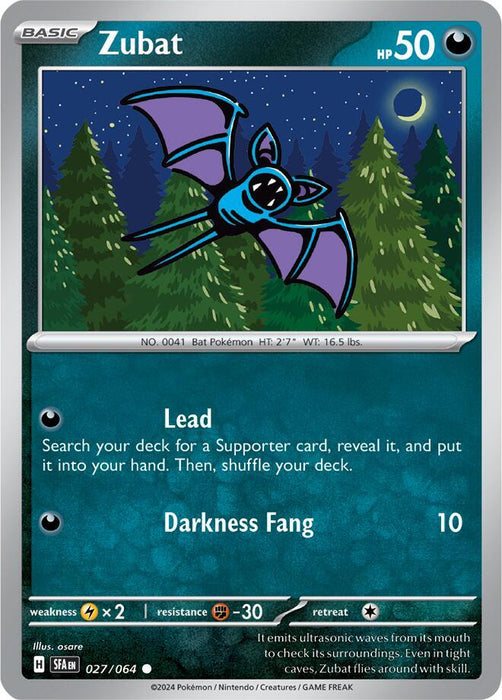 Zubat 027/063  Common Pokemon Card (SV Shrouded Fable)