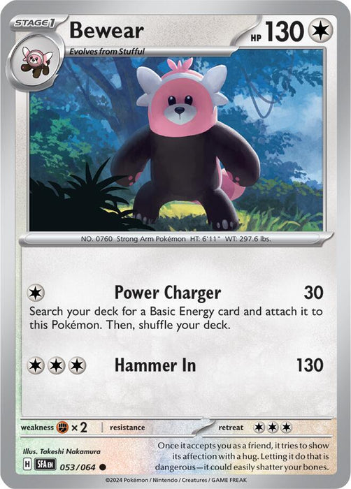 Bewear 053/063  Common Reverse Holo Pokemon Card (SV Shrouded Fable)