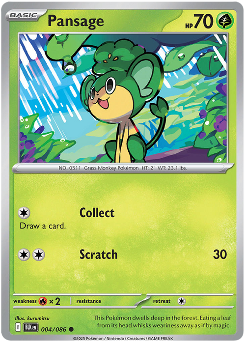Pansage 004/086 Common Pokemon Card (Scarlet & Violet Black Bolt)