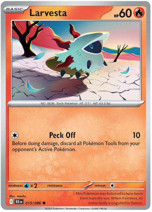 Larvesta 015/086 Common Pokemon Card (Scarlet & Violet Black Bolt)