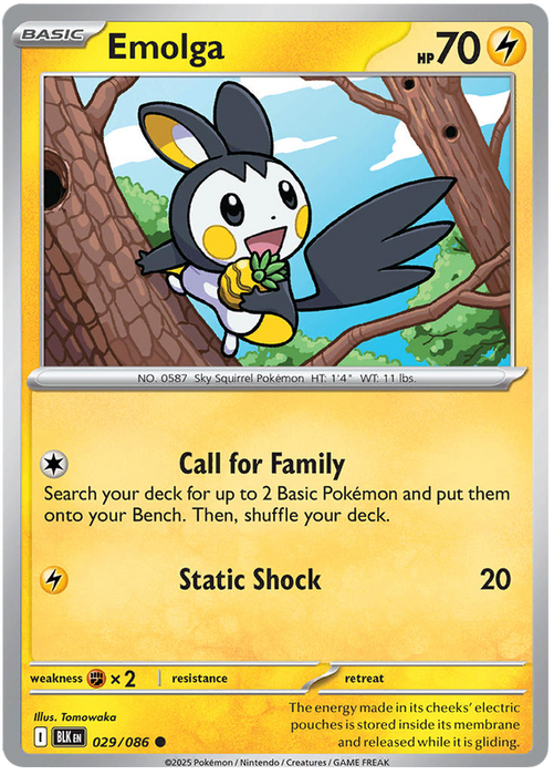 Emolga 029/086 Common Pokemon Card (Scarlet & Violet Black Bolt)