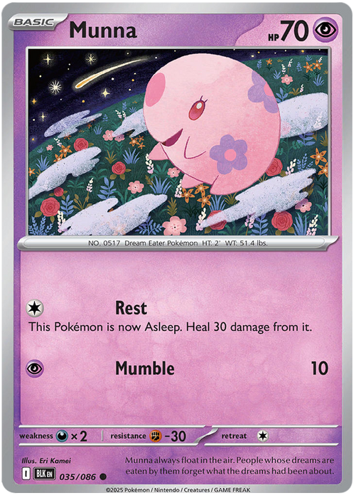 Munna 035/086 Common Pokemon Card (Scarlet & Violet Black Bolt)
