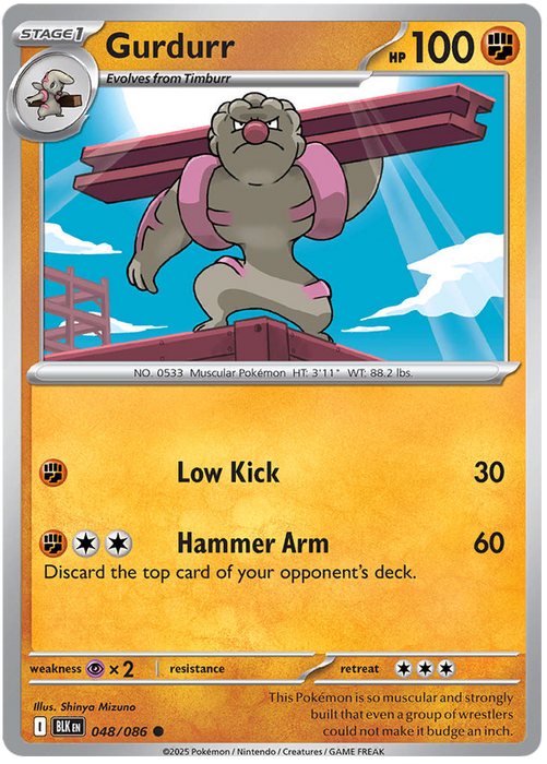 Gurdurr 048/086 Common Pokemon Card (Scarlet & Violet Black Bolt)