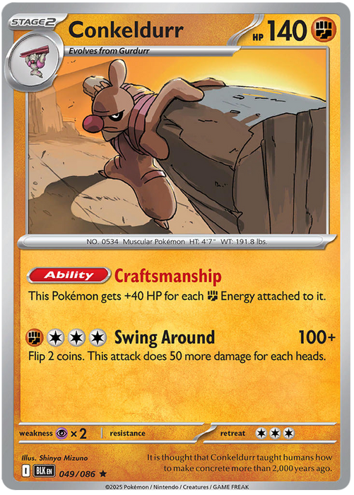 Conkeldurr 049/086 Rare Pokemon Card (Scarlet & Violet Black Bolt)