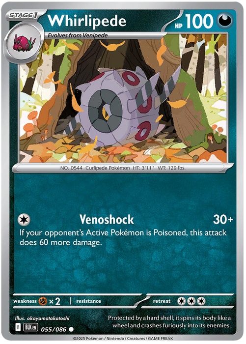 Whirlipede 055/086 Common Pokemon Card (Scarlet & Violet Black Bolt)