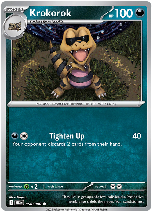 Krokorok 058/086 Common Pokemon Card (Scarlet & Violet Black Bolt)