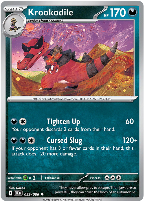 Pokemon Card 059 Krookodile 059/086 Uncommon Pokemon Card (Scarlet & Violet Black Bolt ...