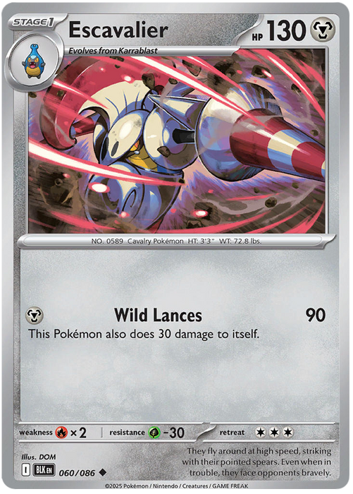 Escavalier 060/086 Uncommon Pokemon Card (Scarlet & Violet Black Bolt)