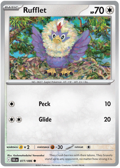 Rufflet 077/086 Common Pokemon Card (Scarlet & Violet Black Bolt)
