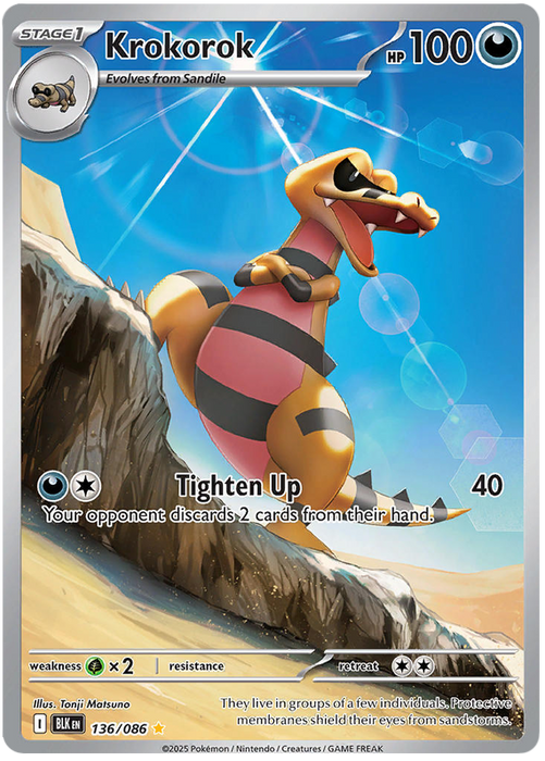 Krokorok 136/086 Illustration Rare Pokemon Card (Scarlet & Violet Black Bolt)