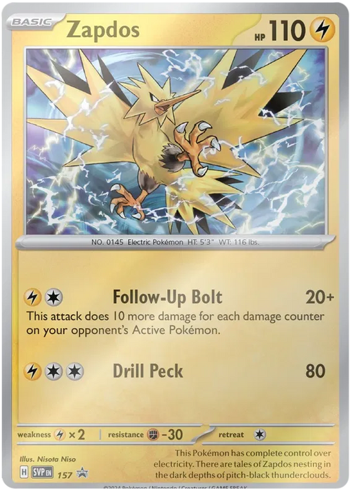 Zapdos SVP157 Pokemon Promo Card Scarlet Violet Promo Pokemon Card