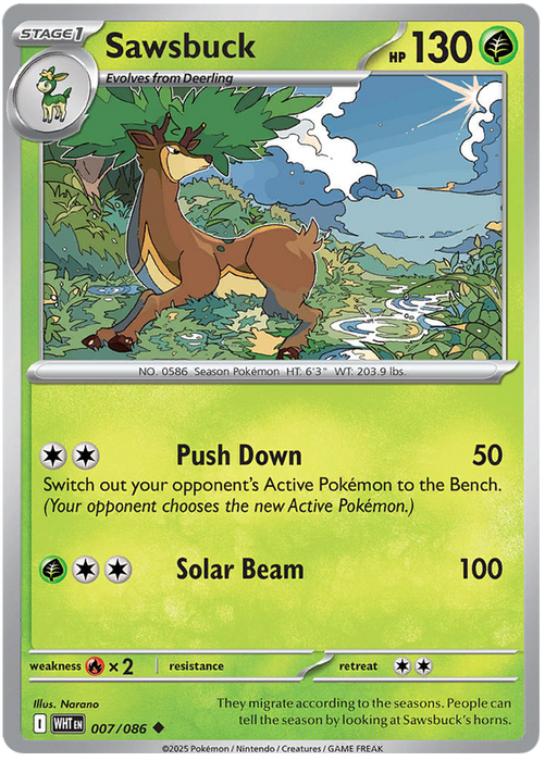 Sawsbuck 007/086 Uncommon Pokemon Card (Scarlet & Violet White Flare)