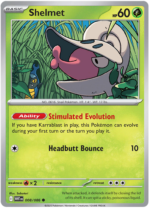 Shelmet 008/086 Common Pokemon Card (Scarlet & Violet White Flare)