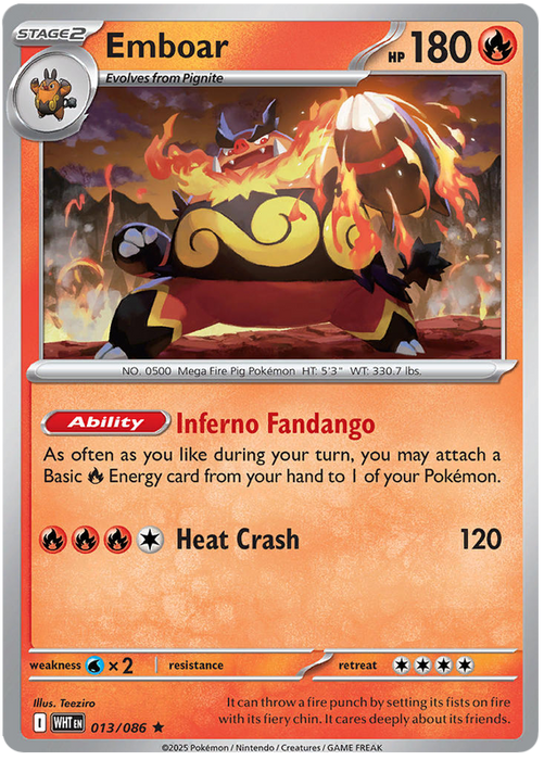 Emboar 013/086 Rare Pokemon Card (Scarlet & Violet White Flare)