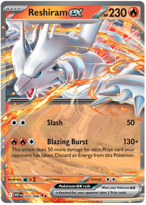 Reshiram ex 020/086 Double Rare Pokemon Card (Scarlet & Violet White Flare)