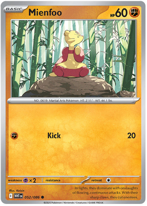 Mienfoo 052/086 Common Pokemon Card (Scarlet & Violet White Flare)