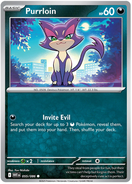 Purrloin 055/086 Common Pokemon Card (Scarlet & Violet White Flare)