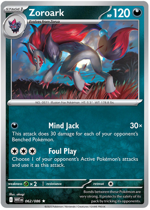 Zoroark 062/086 Rare Pokemon Card (Scarlet & Violet White Flare)