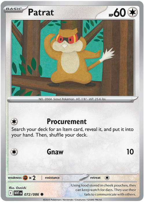 Patrat 072/086 Common Pokemon Card (Scarlet & Violet White Flare)
