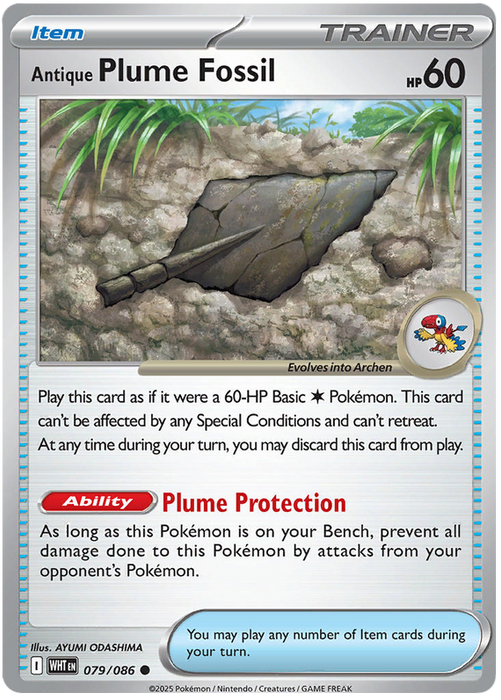 Antique Plume Fossil 079/086 Common Pokemon Card (Scarlet & Violet White Flare)