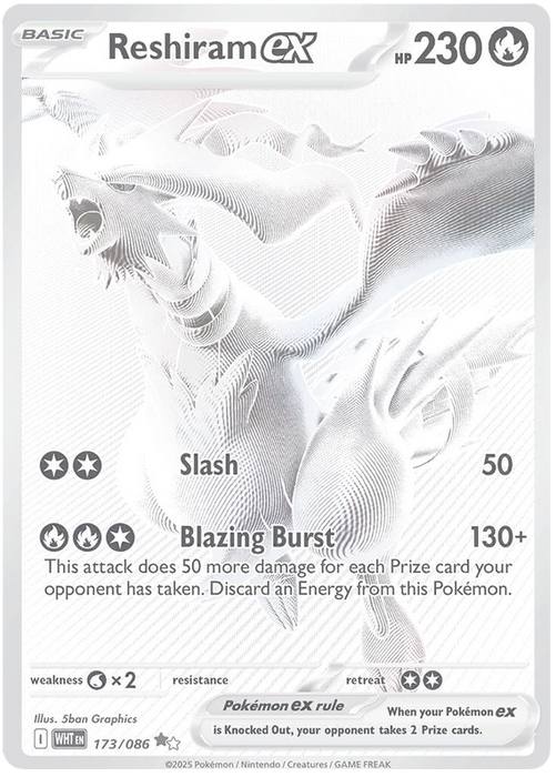 Reshiram ex 173/086 Black White Rare Pokemon Card (Scarlet & Violet White Flare)