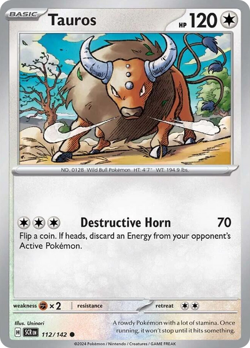 Tauros 112 /142 Common Reverse Holo Pokemon Card (SV Stellar Crown)