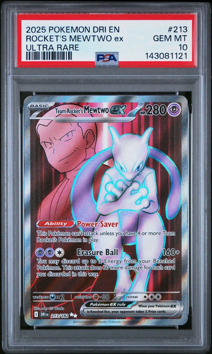 Team Rocket's Mewtwo ex 213/182 Gem Mint PSA 10 Graded Pokemon Card (Destined Rivals)