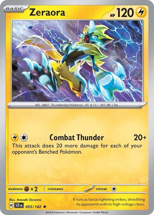 Zeraora 055 /142 Rare Reverse Holo Pokemon Card (SV Stellar Crown)