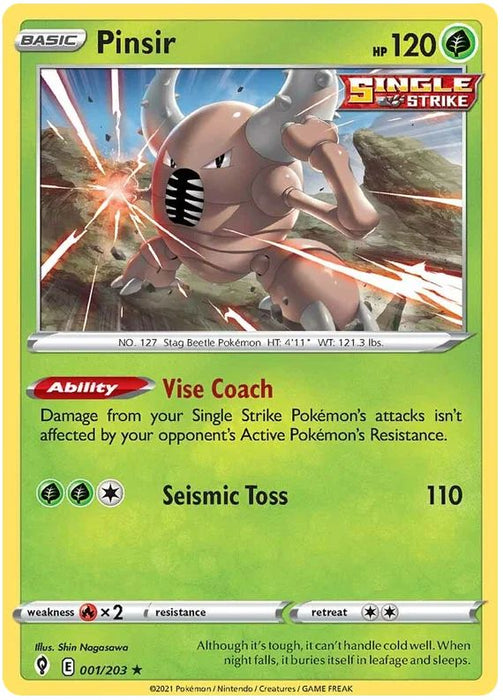 Pinsir 001/203 Rare Reverse Holo Pokemon Card (SWSH Evolving Skies)