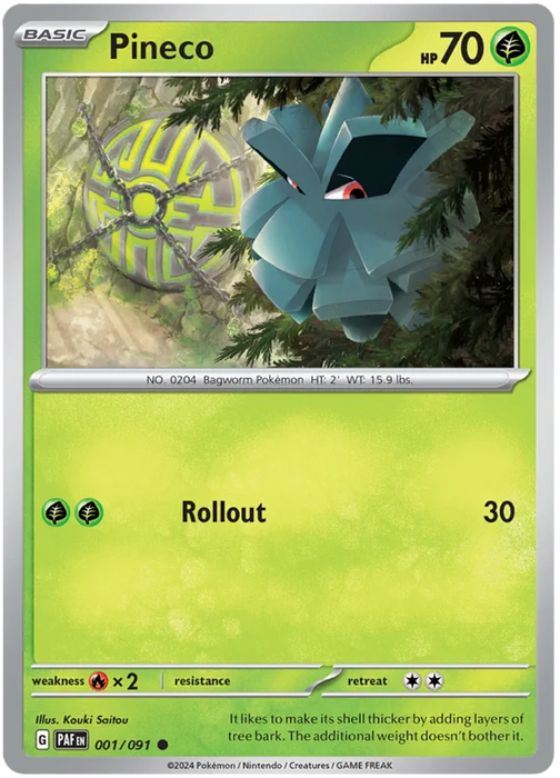 Pineco 001/091 Common Reverse Holo Pokemon Card (SV 4.5 Paldean Fates)