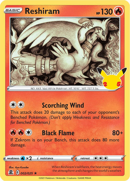 Reshiram 002/025 Rare Pokemon Card (Celebrations 25th Anniversary)