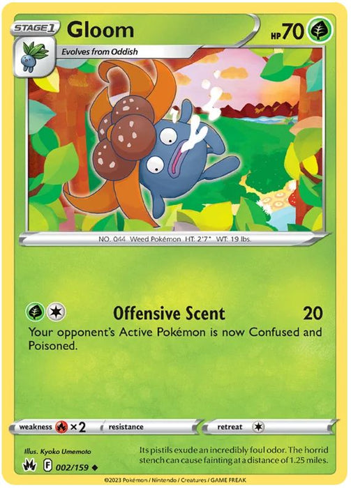 Gloom 002/159 Uncommon Reverse Holo Pokemon Card (SWSH Crown Zenith)