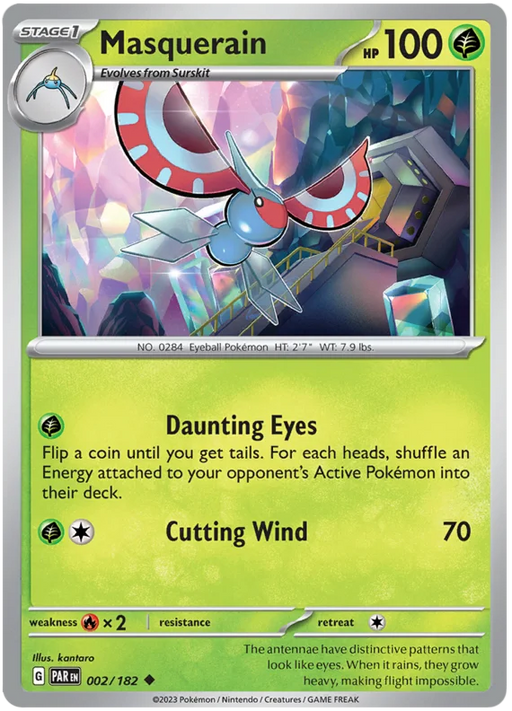 Masquerain 002/182 Uncommon Reverse Holo Pokemon Card (SV04 Paradox Rift)