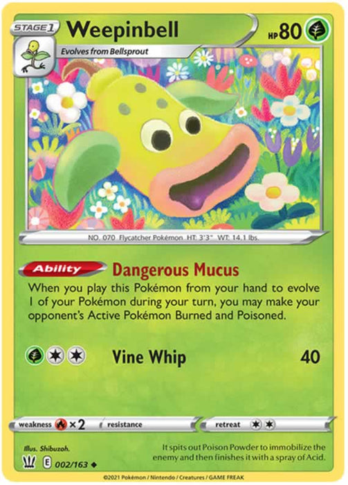 Weepinbell 002/163 Uncommon Reverse Holo Pokemon Card (Battle Styles)