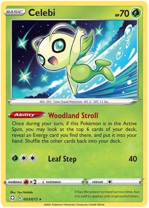 Celebi 003/072 Rare Reverse Holo Pokemon Card (Shining Fates)