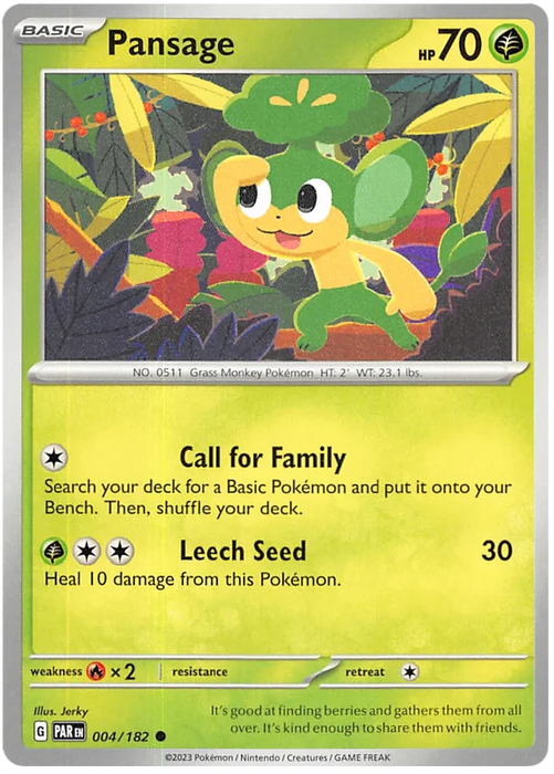 Pansage 004/182 Common Pokemon Card (SV04 Paradox Rift)