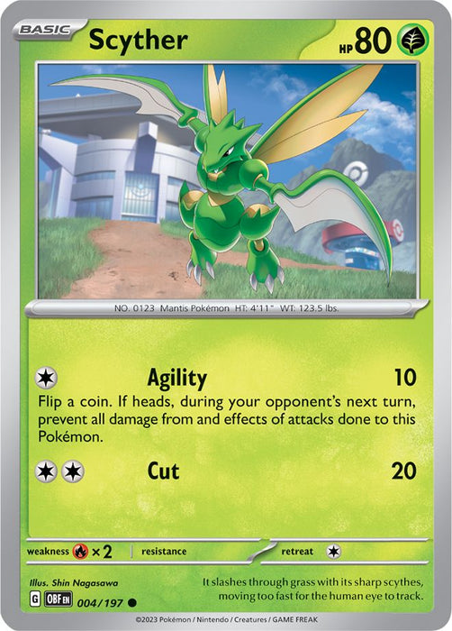 Scyther 004/197 Common Reverse Holo Pokemon Card (SV Obsidian Flames)