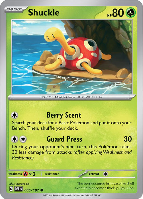 Shuckle 005/197 Common Reverse Holo Pokemon Card (SV Obsidian Flames)