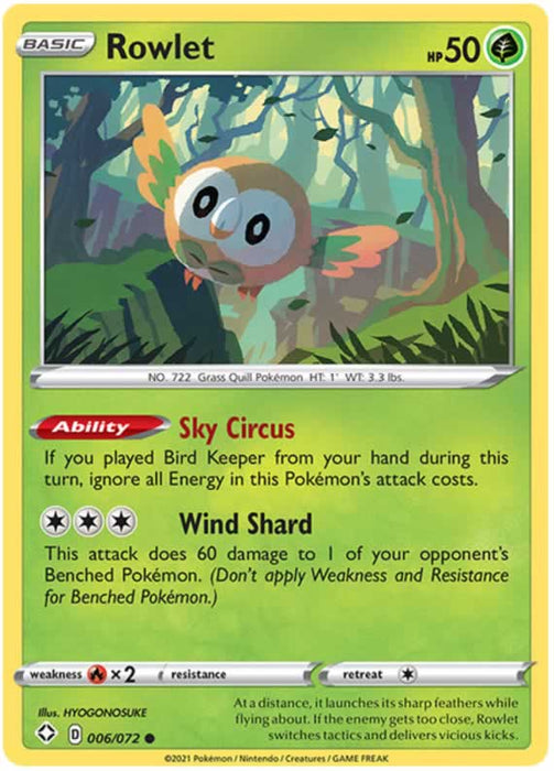 Rowlet 006/072 Common Pokemon Card (Shining Fates)